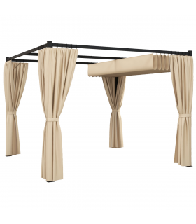 Outsunny 3 x 3(m) Pergola with Retractable Roof and Curtains, Beige