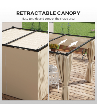 Outsunny 3 x 3(m) Pergola with Retractable Roof and Curtains, Beige