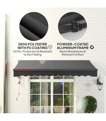 Outsunny 3 x 2.5m Electric Retractable Awning w/ Aluminium Frame Dark Grey