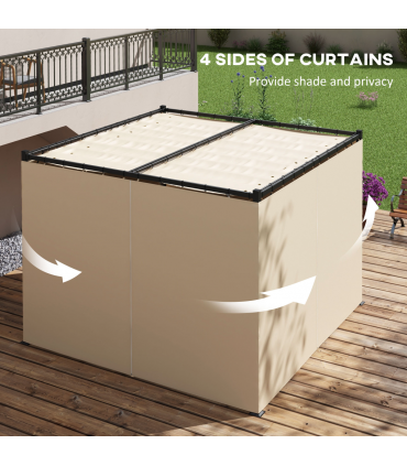 Outsunny 3 x 3(m) Pergola with Retractable Roof and Curtains, Beige