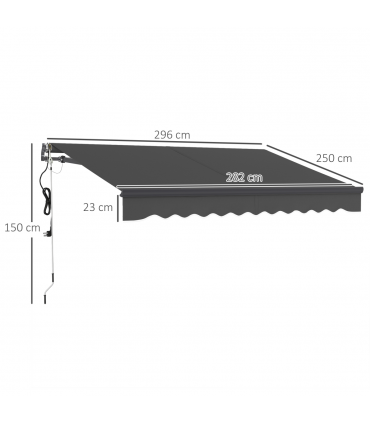Outsunny 3 x 2.5m Electric Retractable Awning w/ Aluminium Frame Dark Grey