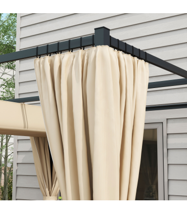 Outsunny 3 x 3(m) Pergola with Retractable Roof and Curtains, Beige