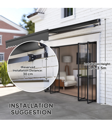 Outsunny 3 x 2.5m Electric Retractable Awning w/ Aluminium Frame Dark Grey