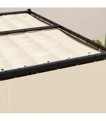 Outsunny 3 x 3(m) Pergola with Retractable Roof and Curtains, Beige