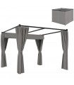 Outsunny 3 x 3(m) Pergola with Retractable Roof and Curtains, Light Grey