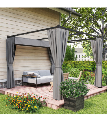 Outsunny 3 x 3(m) Pergola with Retractable Roof and Curtains, Light Grey