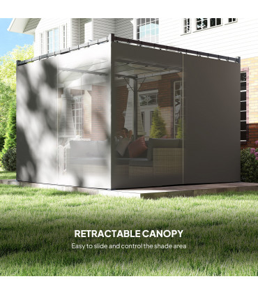 Outsunny 3 x 3(m) Pergola with Retractable Roof and Curtains, Light Grey