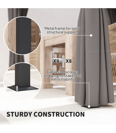Outsunny 3 x 3(m) Pergola with Retractable Roof and Curtains, Light Grey