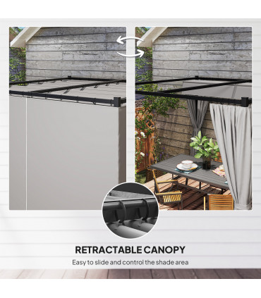 Outsunny 3 x 3(m) Pergola with Retractable Roof and Curtains, Light Grey