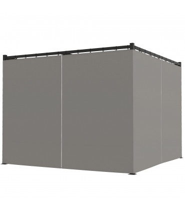 Outsunny 3 x 3(m) Pergola with Retractable Roof and Curtains, Light Grey