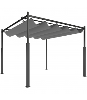 Outsunny 3 x 3(m) Pergola with Retractable Roof, 80mm Metal Column, Grey