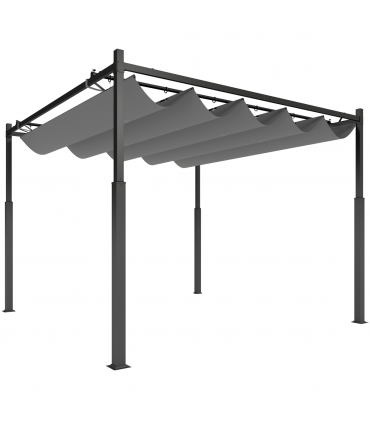 Outsunny 3 x 3(m) Pergola with Retractable Roof, 80mm Metal Column, Grey