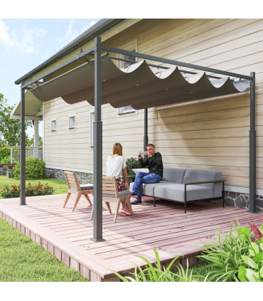 Outsunny 3 x 3(m) Pergola with Retractable Roof, 80mm Metal Column, Grey