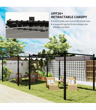 Outsunny 3 x 3(m) Pergola with Retractable Roof, 80mm Metal Column, Grey