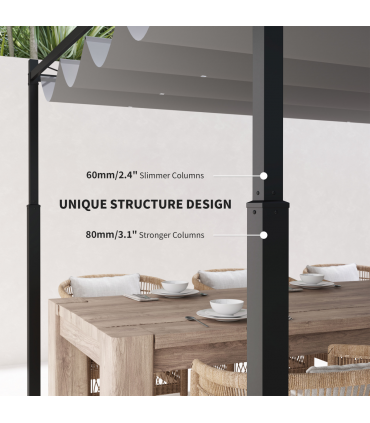 Outsunny 3 x 3(m) Pergola with Retractable Roof, 80mm Metal Column, Grey