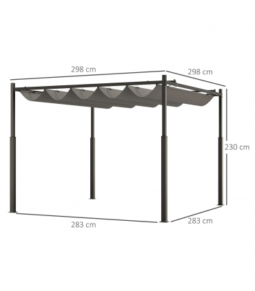Outsunny 3 x 3(m) Pergola with Retractable Roof, 80mm Metal Column, Grey