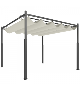 Outsunny 3 x 3(m) Pergola with Retractable Roof, 80mm Metal Column, White