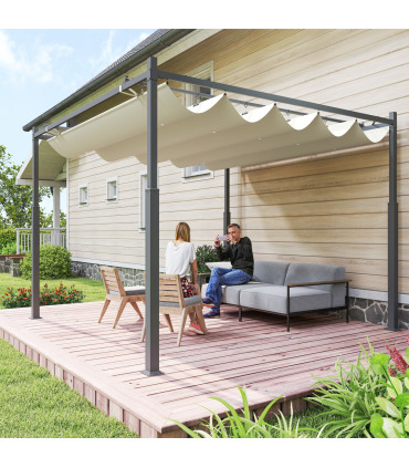 Outsunny 3 x 3(m) Pergola with Retractable Roof, 80mm Metal Column, White