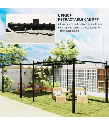 Outsunny 3 x 3(m) Pergola with Retractable Roof, 80mm Metal Column, White