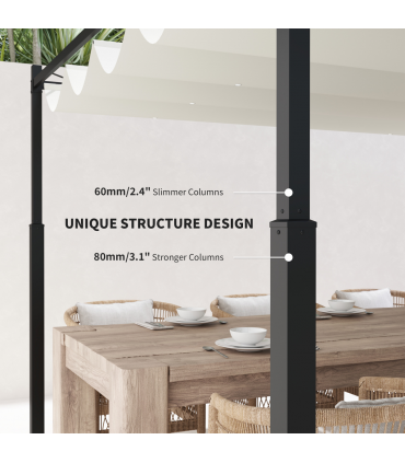 Outsunny 3 x 3(m) Pergola with Retractable Roof, 80mm Metal Column, White
