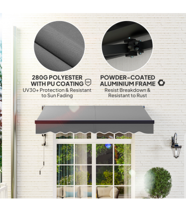 Outsunny 2.5 x 2m Electric Retractable Awning w/ Aluminium Frame Dark Grey