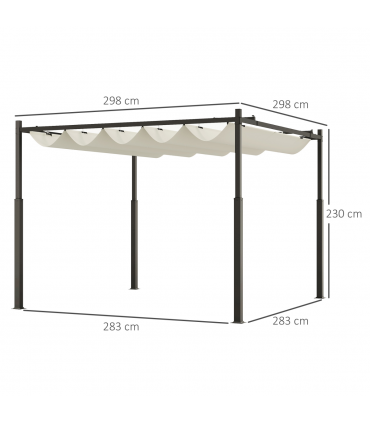 Outsunny 3 x 3(m) Pergola with Retractable Roof, 80mm Metal Column, White