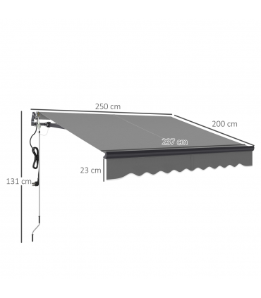 Outsunny 2.5 x 2m Electric Retractable Awning w/ Aluminium Frame Dark Grey