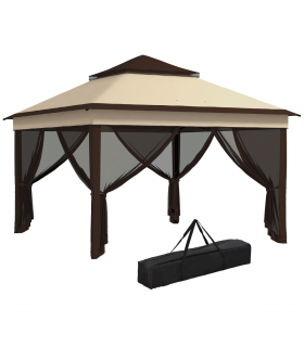 Outsunny 3 x 3(m) Pop Up Gazebo Tent with Netting, Height Adjustable, Beige