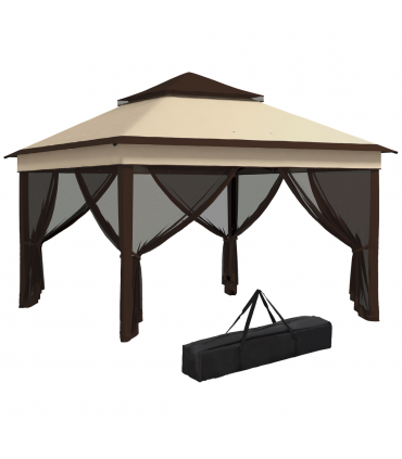 Outsunny 3 x 3(m) Pop Up Gazebo Tent with Netting, Height Adjustable, Beige