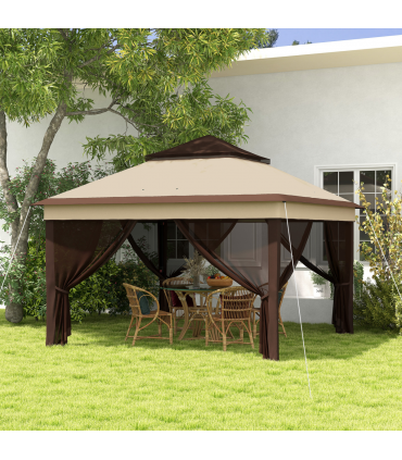 Outsunny 3 x 3(m) Pop Up Gazebo Tent with Netting, Height Adjustable, Beige
