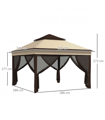 Outsunny 3 x 3(m) Pop Up Gazebo Tent with Netting, Height Adjustable, Beige