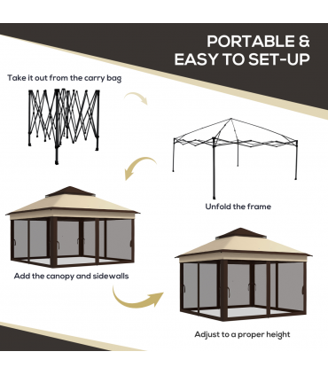 Outsunny 3 x 3(m) Pop Up Gazebo Tent with Netting, Height Adjustable, Beige