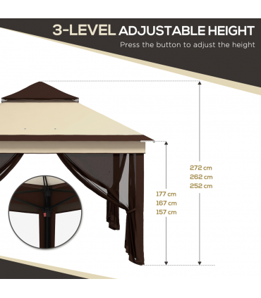 Outsunny 3 x 3(m) Pop Up Gazebo Tent with Netting, Height Adjustable, Beige