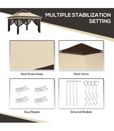 Outsunny 3 x 3(m) Pop Up Gazebo Tent with Netting, Height Adjustable, Beige