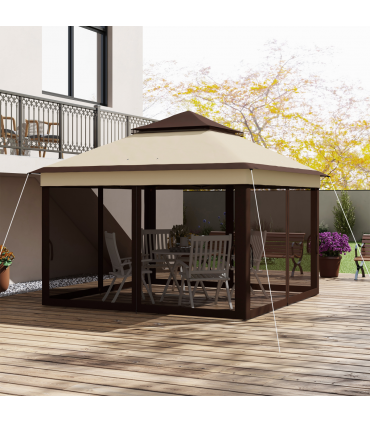 Outsunny 3 x 3(m) Pop Up Gazebo Tent with Netting, Height Adjustable, Beige