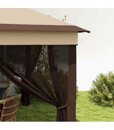 Outsunny 3 x 3(m) Pop Up Gazebo Tent with Netting, Height Adjustable, Beige