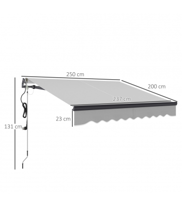 Outsunny 2.5 x 2m Electric Retractable Awning w/ Aluminium Frame Light Grey