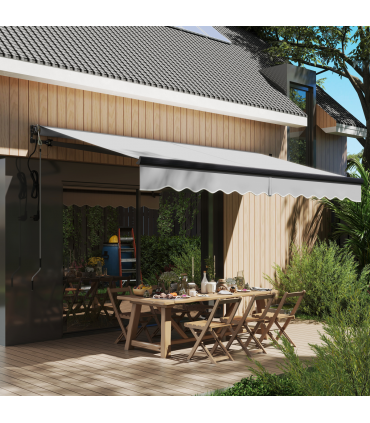 Outsunny 3.5 x 3(m) Electric Retractable Awning Aluminium Frame Light Grey