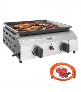 Compact Propane Gas Grill with Enameled Plancha & Easy Cleaning Features