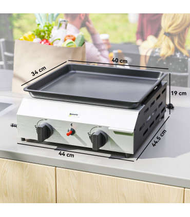 Compact Propane Gas Grill with Enameled Plancha & Easy Cleaning Features
