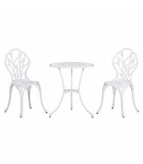 Outsunny 3 Piece Bistro Set, Aluminium Garden Furniture with Umbrella Hole