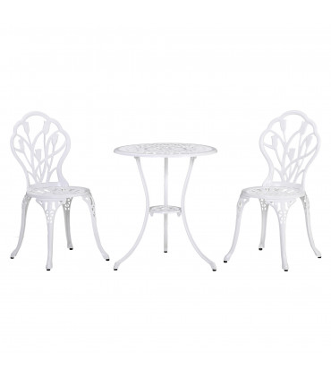 Outsunny 3 Piece Bistro Set, Aluminium Garden Furniture with Umbrella Hole
