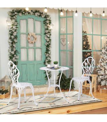 Outsunny 3 Piece Bistro Set, Aluminium Garden Furniture with Umbrella Hole