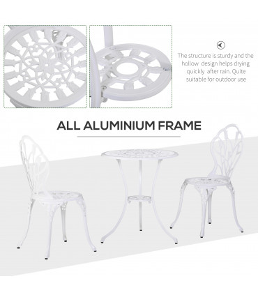 Outsunny 3 Piece Bistro Set, Aluminium Garden Furniture with Umbrella Hole