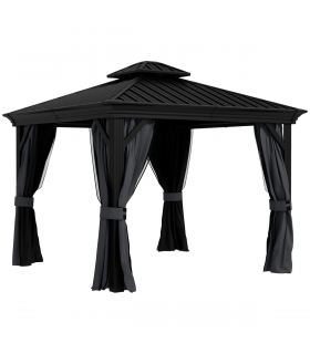 Outsunny 3 x 3.7m Aluminium Outdoor Hardtop Gazebo Canopy 2-Tier Roof Dark Grey