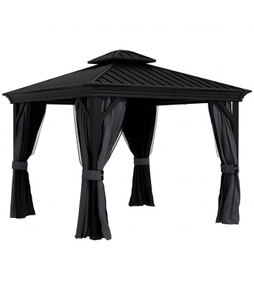 Outsunny 3 x 3.7m Aluminium Outdoor Hardtop Gazebo Canopy 2-Tier Roof Dark Grey