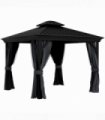 Outsunny 3 x 3.7m Aluminium Outdoor Hardtop Gazebo Canopy 2-Tier Roof Dark Grey