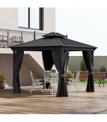 Outsunny 3 x 3.7m Aluminium Outdoor Hardtop Gazebo Canopy 2-Tier Roof Dark Grey