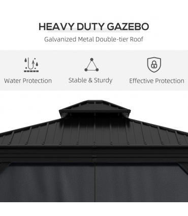 Outsunny 3 x 3.7m Aluminium Outdoor Hardtop Gazebo Canopy 2-Tier Roof Dark Grey