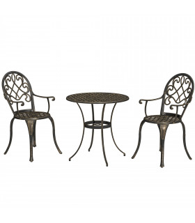 Outsunny 3PCs Bistro Set,  Aluminium Garden Table and Chairs Bronze Tone